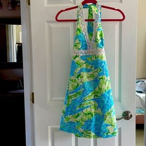 Lily Pulitzer blue and green halter dress